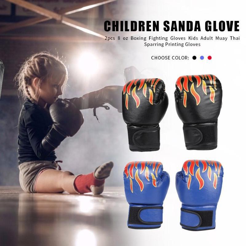 Adult Flame Pattern Pu Leather Boxing Gloves - Fitness - Blue