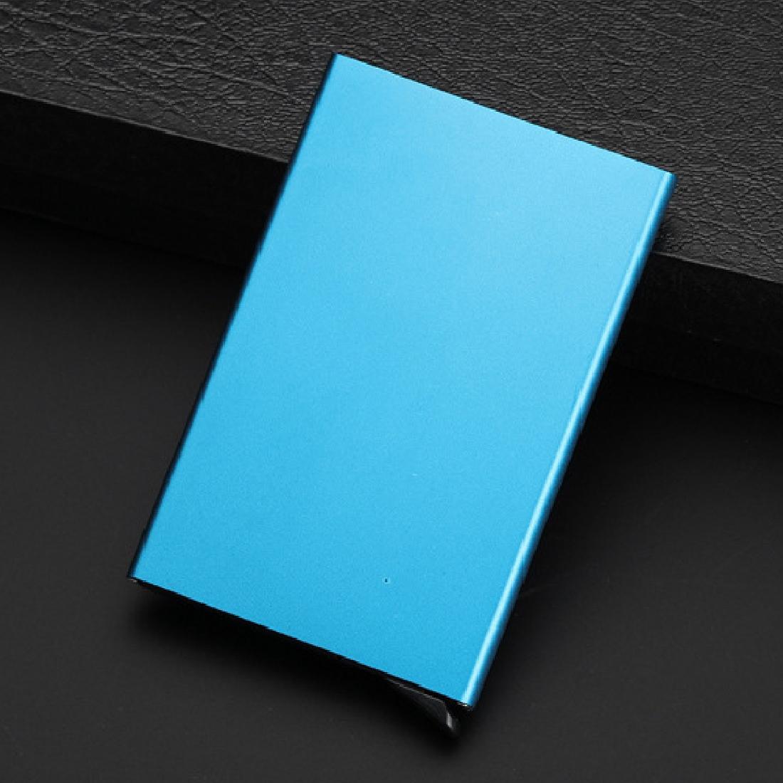 Stainless Steel Pu Business Card Holder Antimagnetic 10X6.2X0.8Cm - Blue
