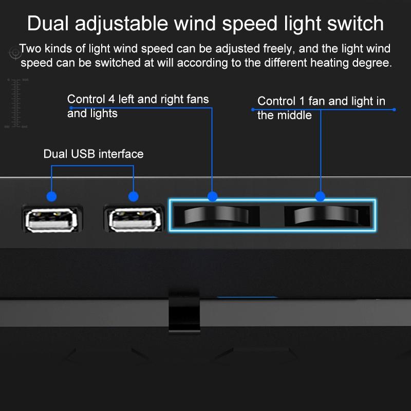 5-core Dual Port Laptop Stand with Cooling Fan - Blue