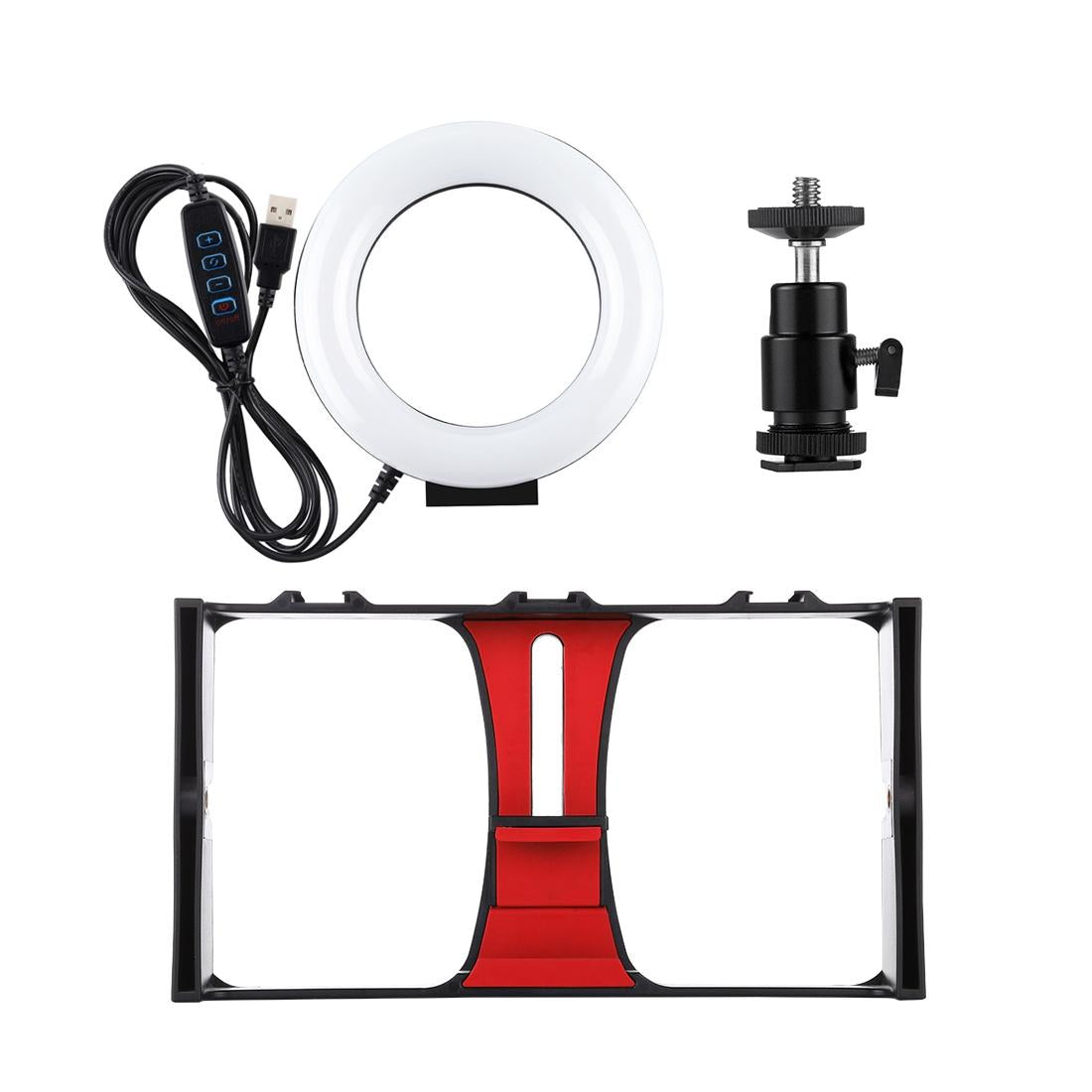 Vlogging Live Broadcast Smartphone Video Rig With 4.7 Inch Ring Led Selfie Light Kit And Cold Shoe Tripod Head - Blue