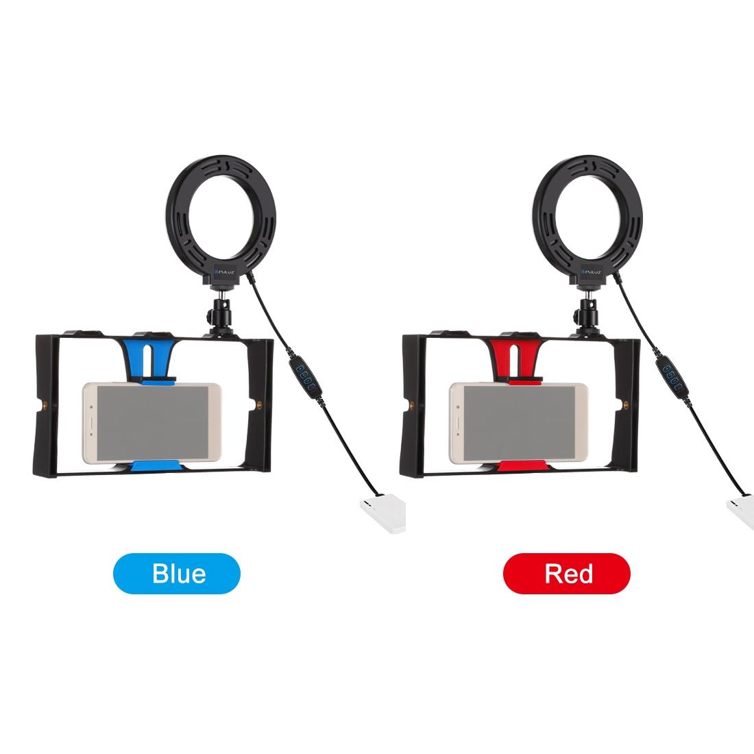 Vlogging Live Broadcast Smartphone Video Rig With 4.7 Inch Ring Led Selfie Light Kit And Cold Shoe Tripod Head - Blue