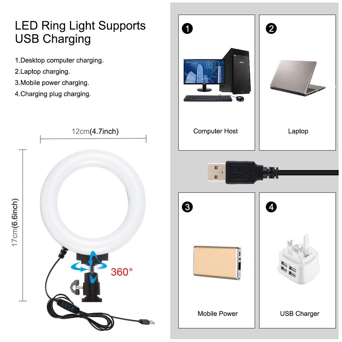 Vlogging Live Broadcast Smartphone Video Rig With 4.7 Inch Ring Led Selfie Light Kit And Cold Shoe Tripod Head - Blue