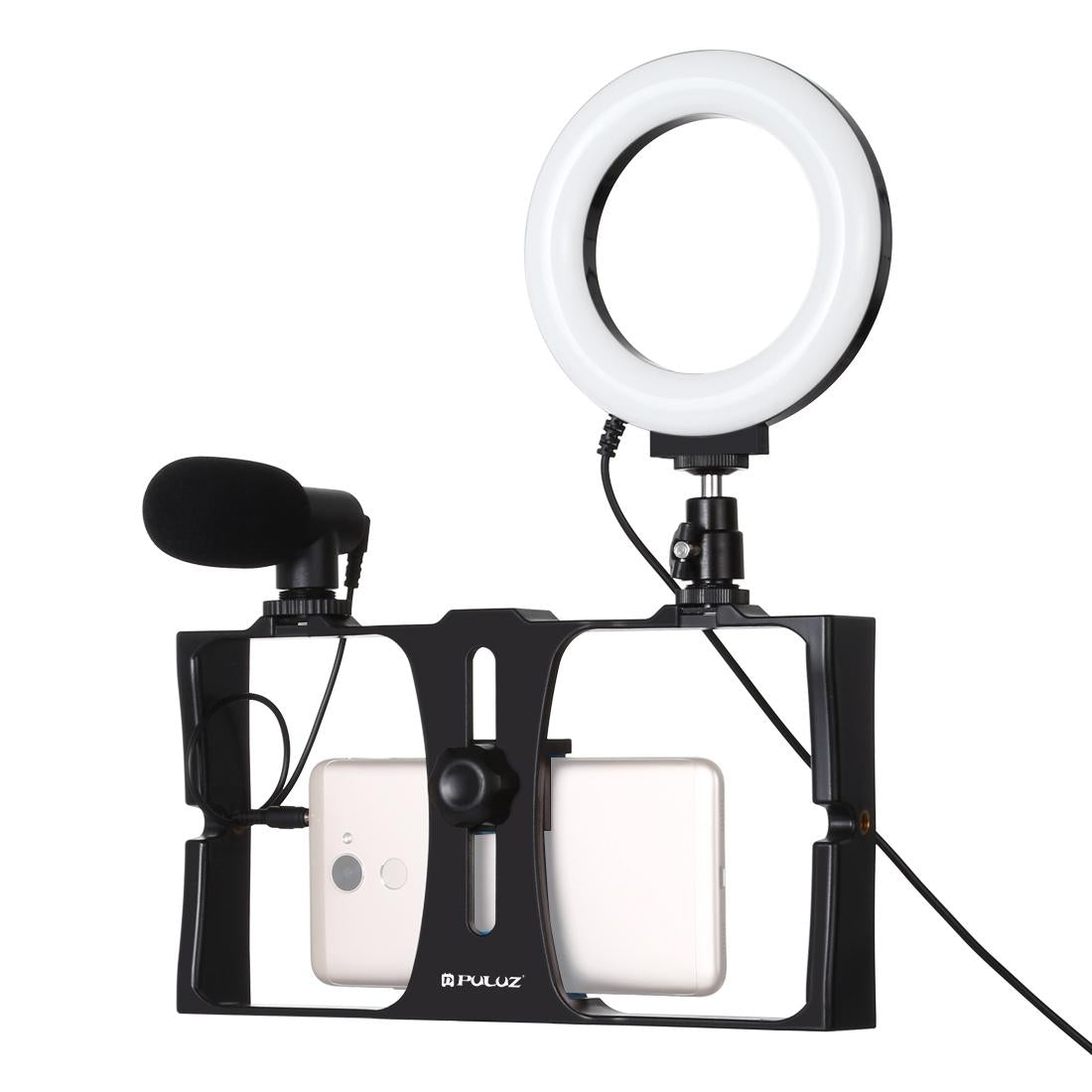 3-In-1 Vlogging Kit With Smartphone Rig Microphone And Led Ring Light - Blue