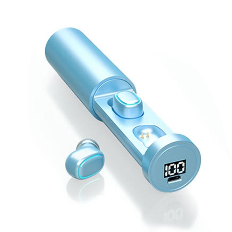 True Wireless Bluetooth Earphones with Digital Display and Charging Box - Blue