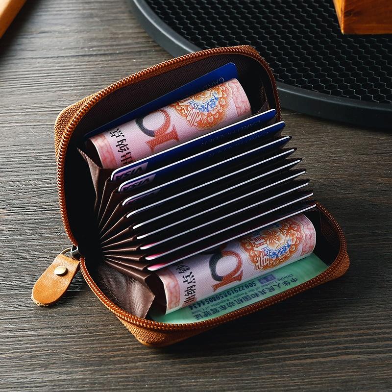 Leather Rfid Zipper Card Holder with Change Pocket - Blue