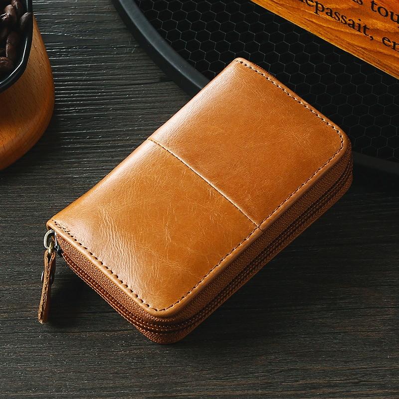 Leather Rfid Zipper Card Holder with Change Pocket - Blue