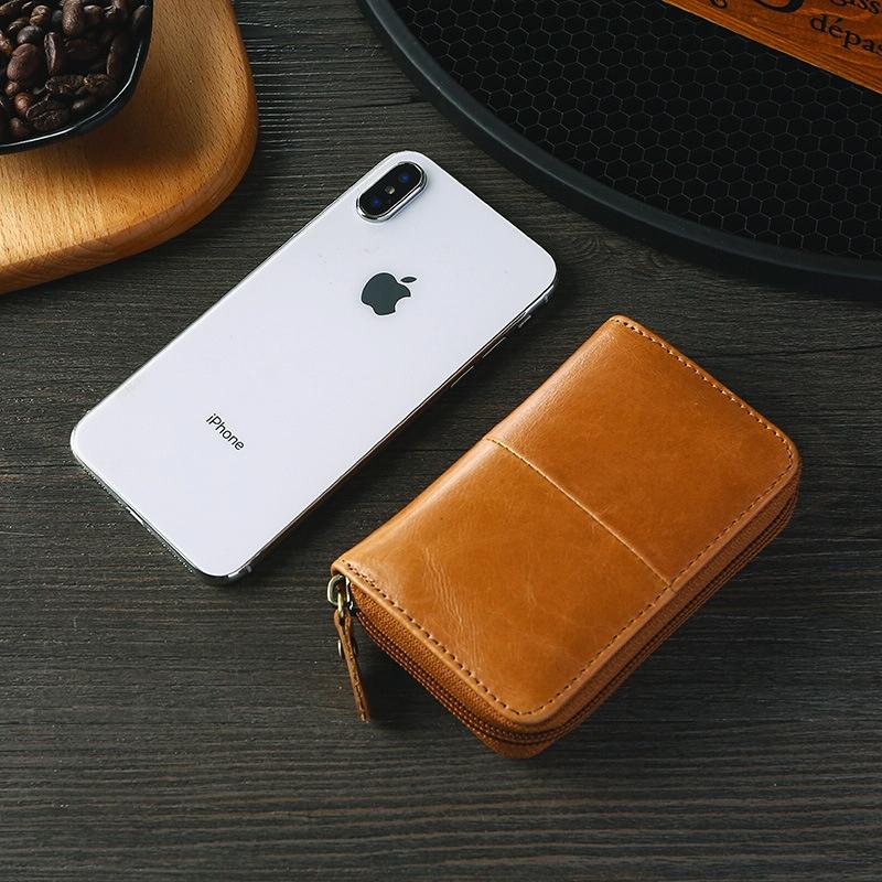 Leather Rfid Zipper Card Holder with Change Pocket - Blue