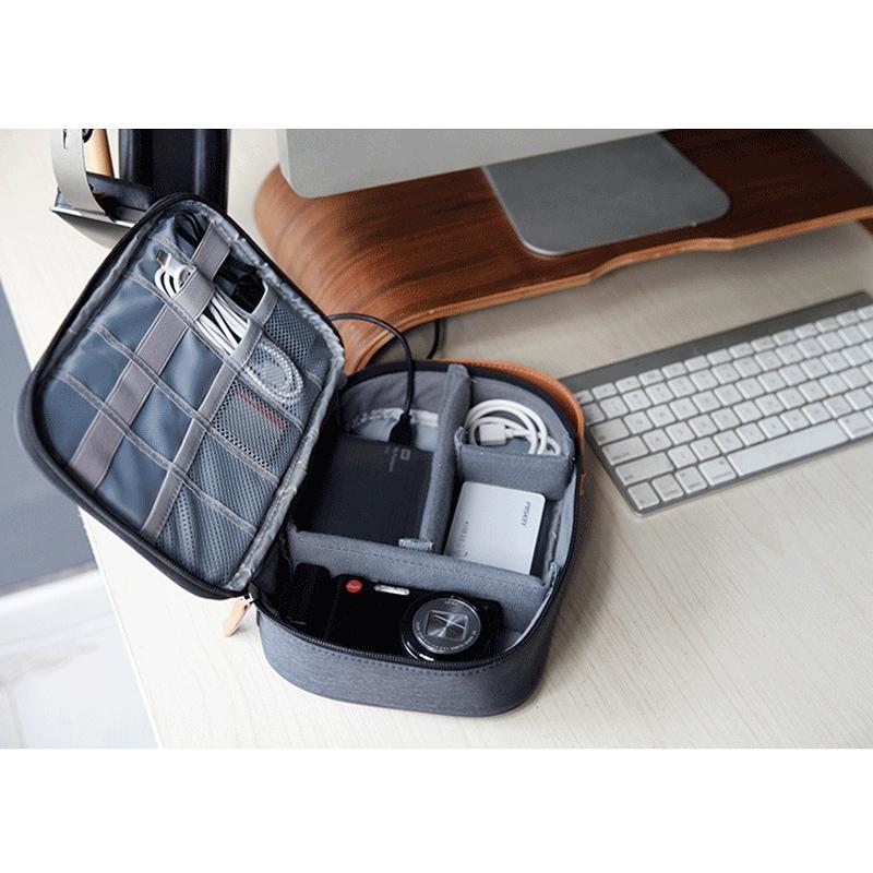 Portable Multi-function Headphone Charger Data Cable Storage Bag - Ultra Fiber Power Pack - Blue l