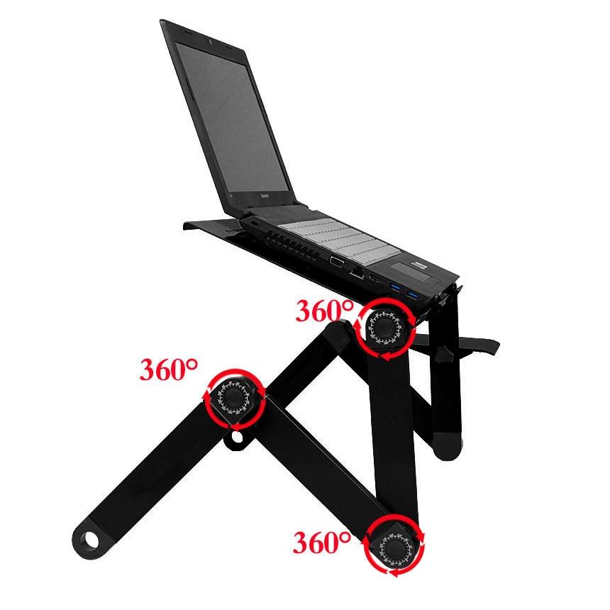 Adjustable Foldable Laptop Stand with Fans & Mouse Pad - Portable Aluminum Alloy - Magenta