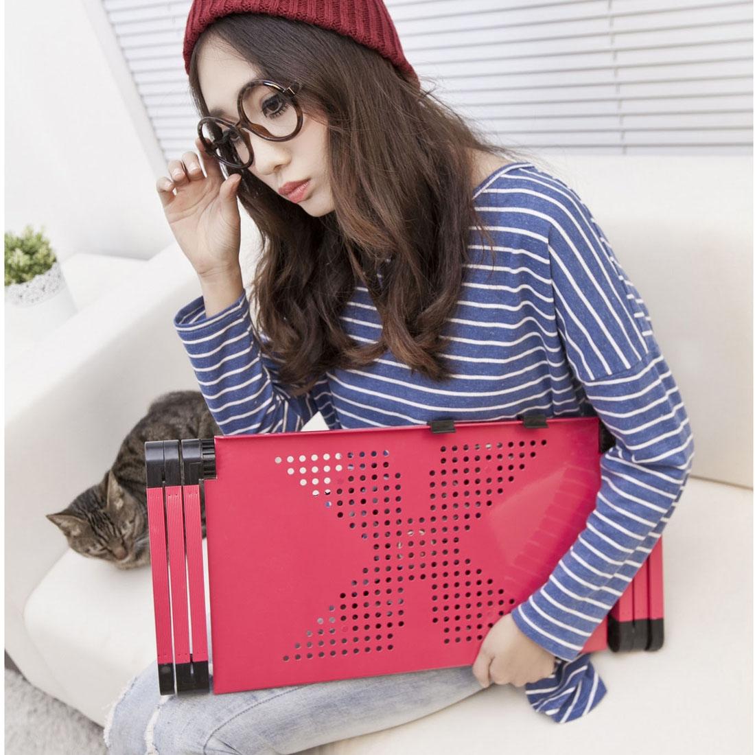 Adjustable Foldable Laptop Stand with Fans & Mouse Pad - Portable Aluminum Alloy - Magenta