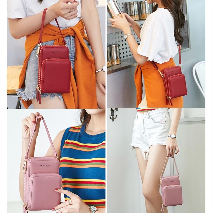 Multifunctional Touch Screen Phone Bag - Rose Red