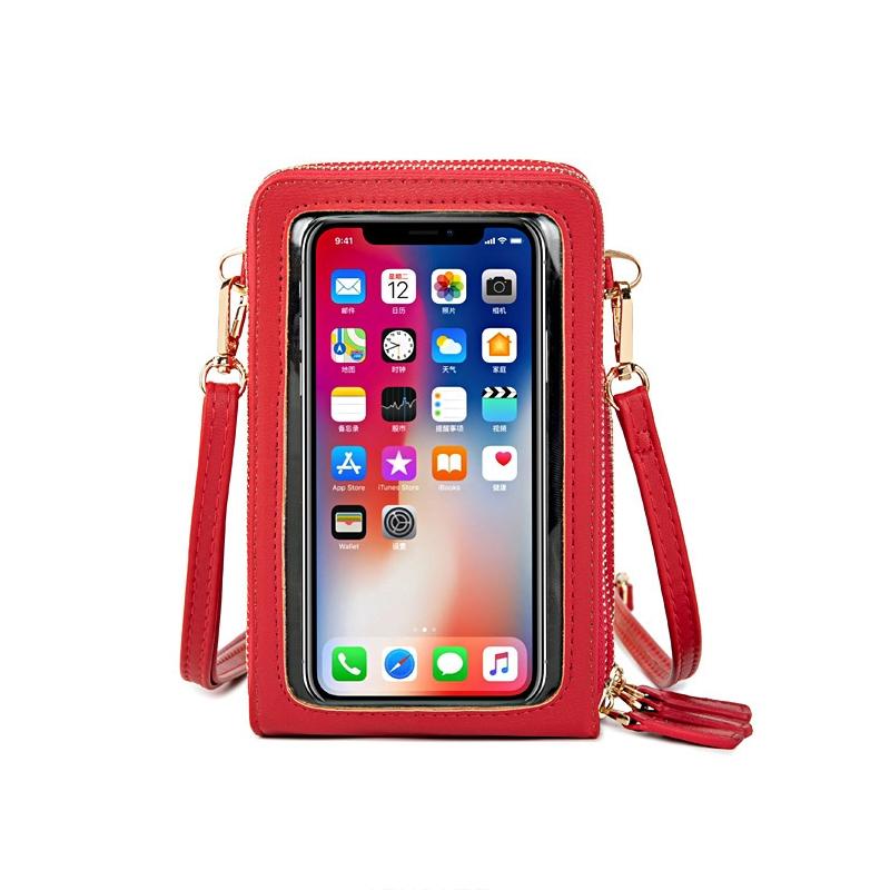 Multifunctional Touch Screen Phone Bag - Rose Red