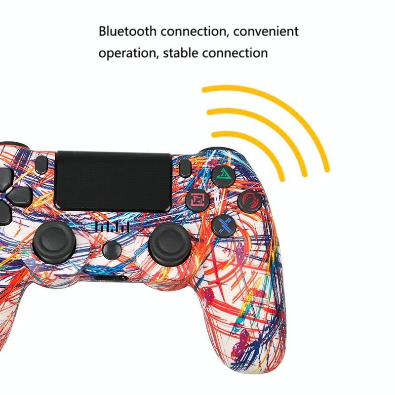 Wireless Bluetooth Game Controller for Ps4 with Dual Vibration and Light Strip - Flame