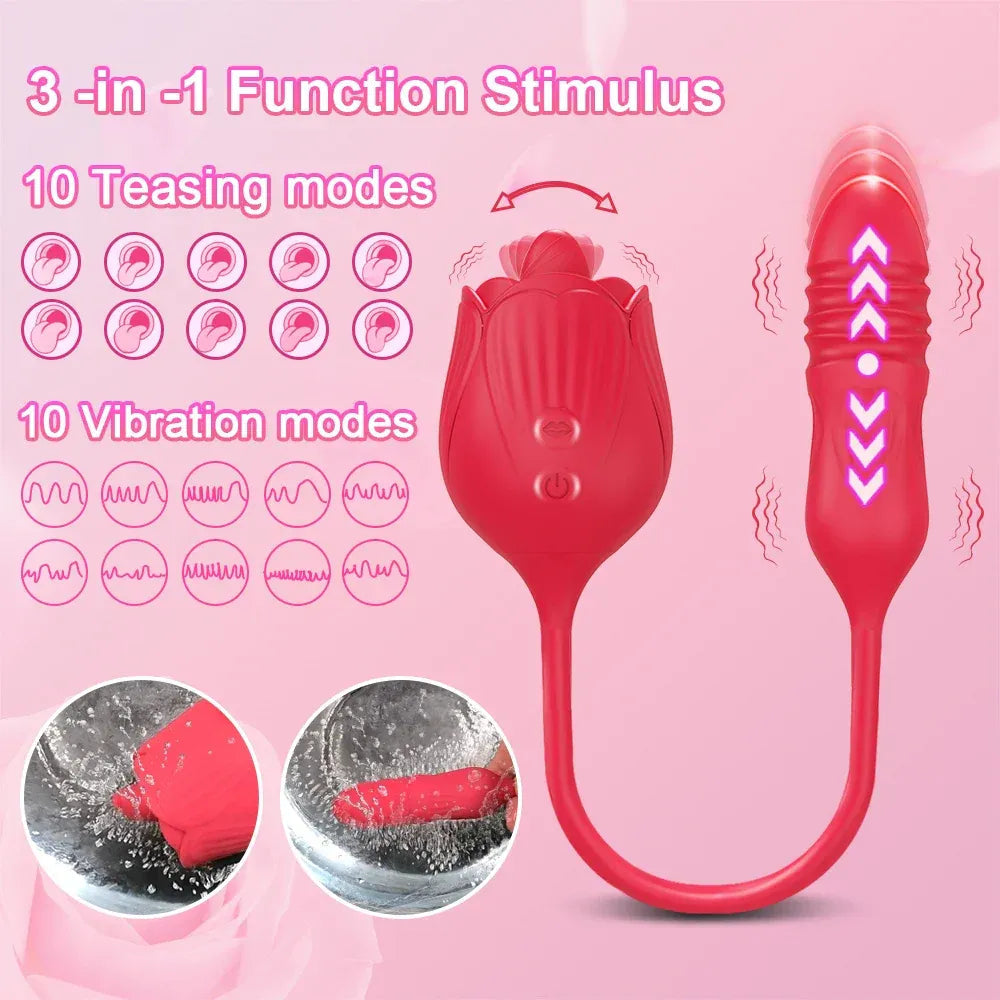 2 In 1 Clit Licking Vibrator for Women Thrusting Vagina Stimulator Female Masturbator - Red