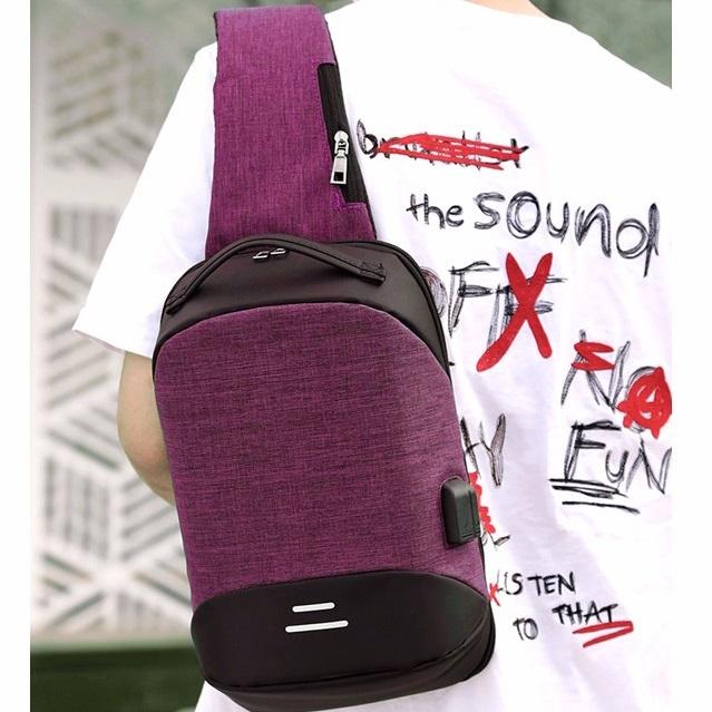 Versatile Oxford Shoulder Bag With Earphone & Usb - Purple