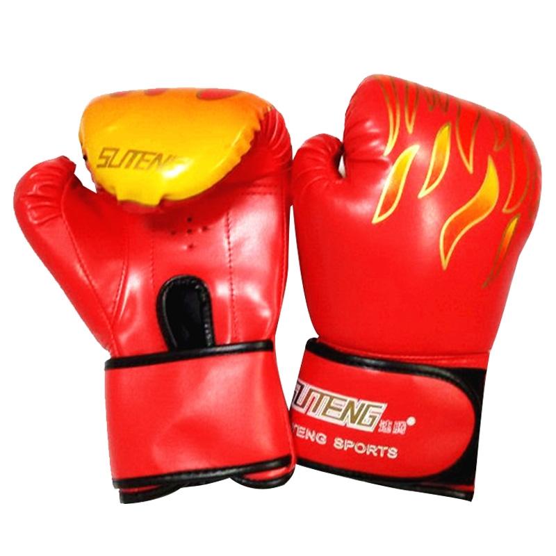 Adult Flame Pattern Pu Leather Boxing Gloves - Fitness - Red