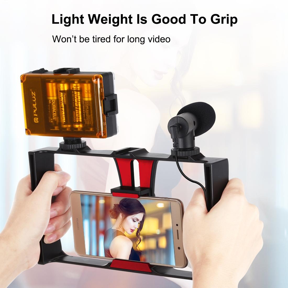 Live Broadcast Vlogging Kit With Led Light Microphone Tripod & Cold Shoe Head - Red