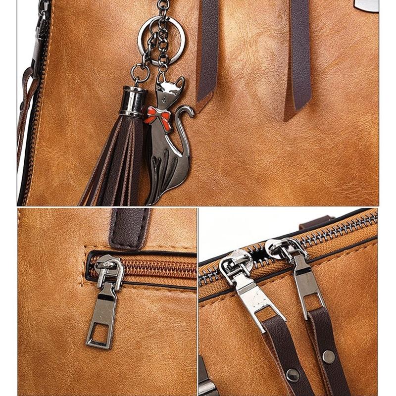 Red Pu Shoulder Bag With Tassel & Cat Pendant