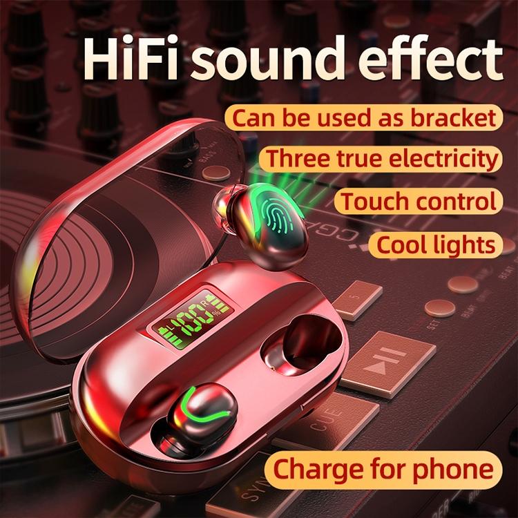 True Wireless Bluetooth 5.0 Earphones with Touch Display and Charging Box - Red