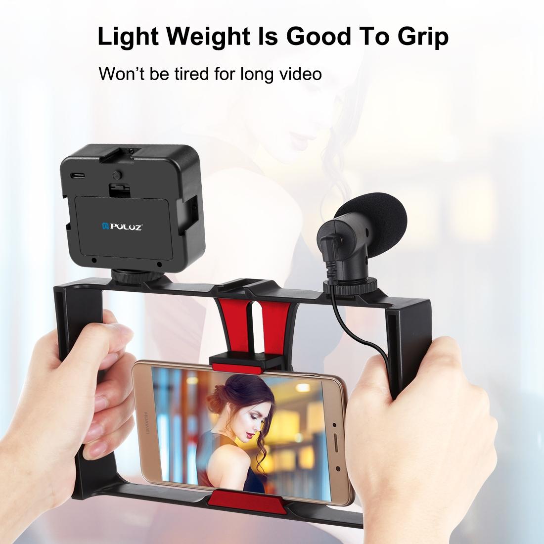 Vlogging Live Broadcast Kit With Led Fill Light Microphone Tripod Mount & Cold Shoe Head - Red