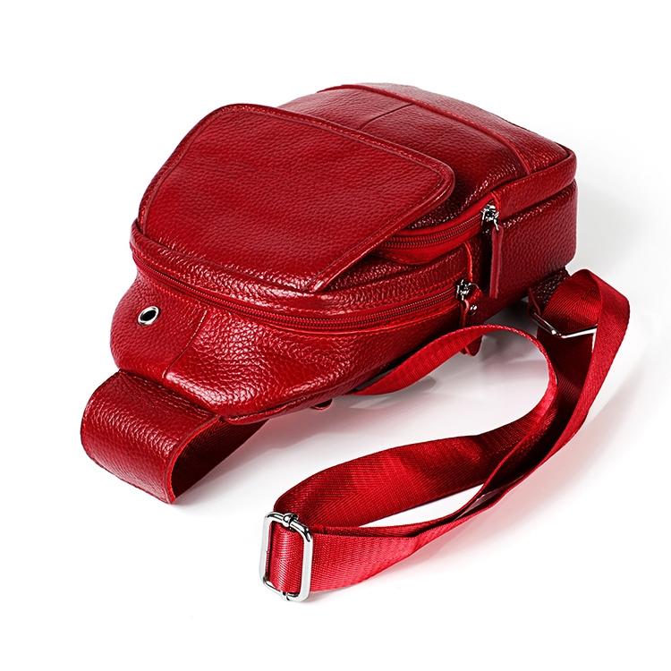 Men Litchi Texture Full Grain Cowhide Crossbody Bag - Red