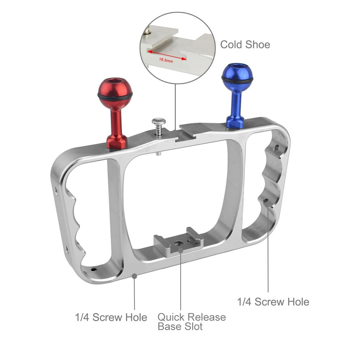 Aluminum Dual Handheld Diving Light Arm Mount for Action Cameras - Silver
