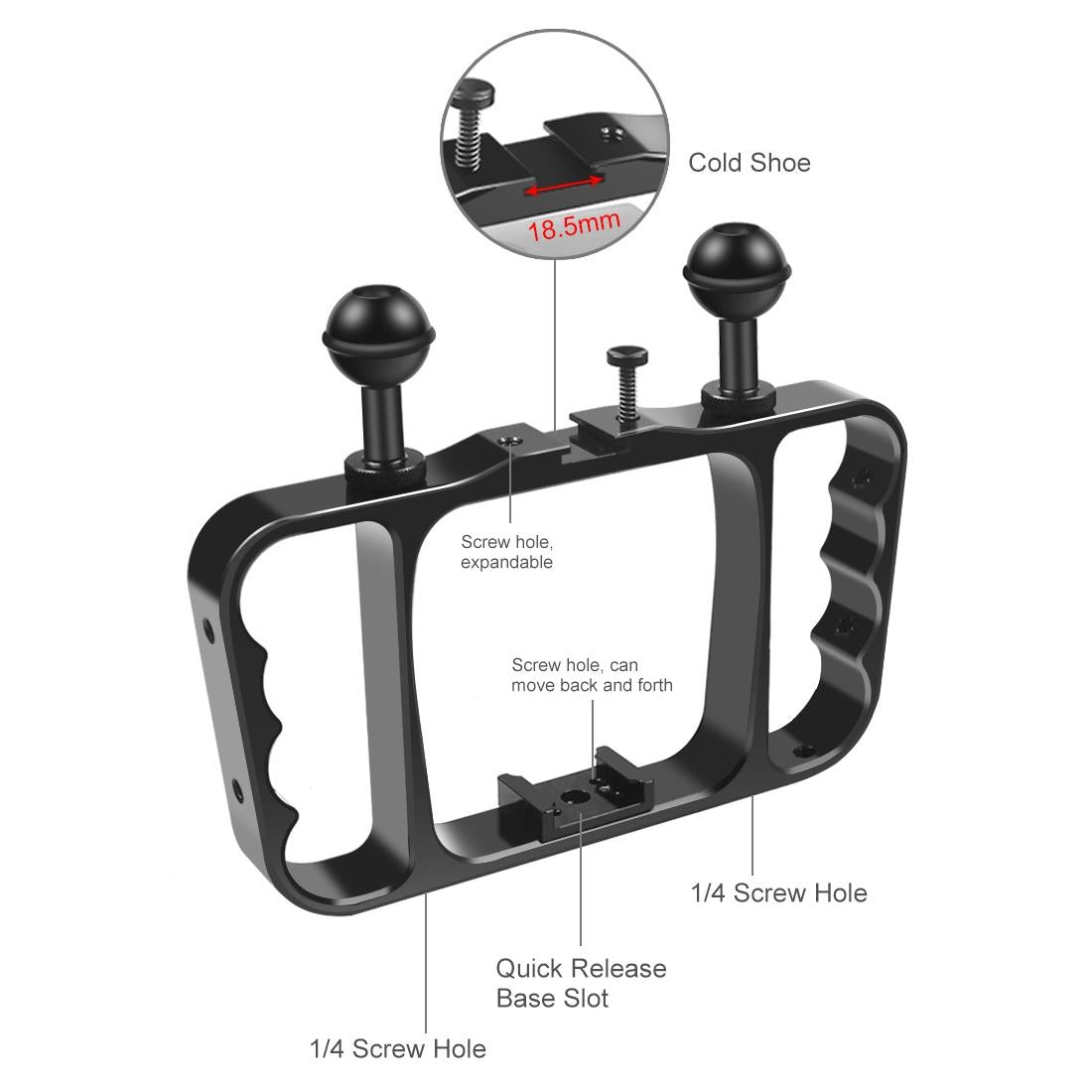 Aluminum Dual Handheld Diving Light Arm Mount for Action Cameras - Silver