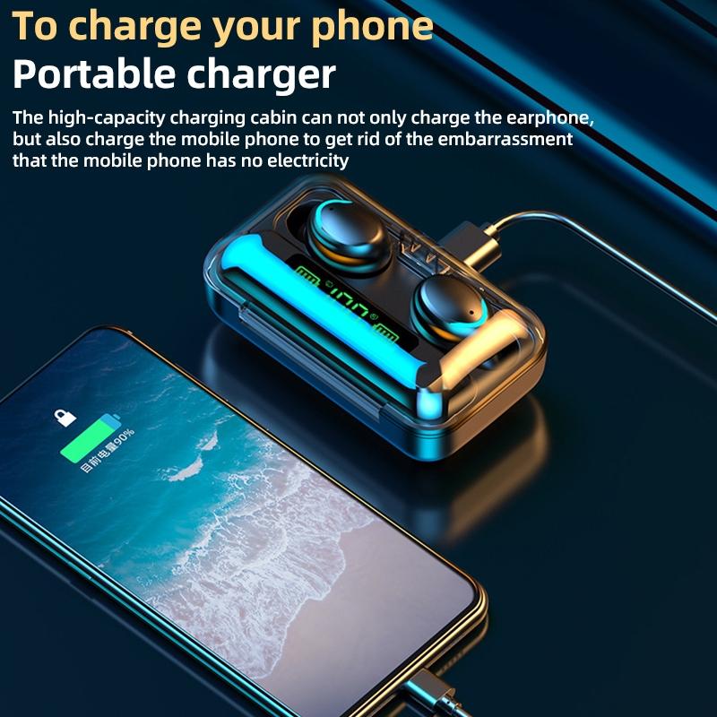 Macaron Bluetooth Earphones with Led Display and Noise Reduction - Baby Blue