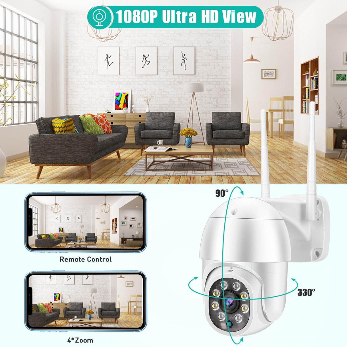 Waterproof Ptz Wifi Camera With Night Vision & Two-Way Voice Intercom & Motion Detection