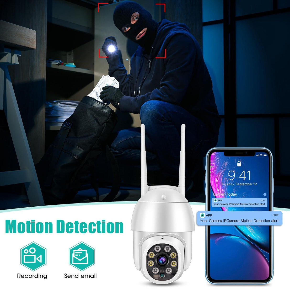 Waterproof Ptz Wifi Camera With Night Vision & Two-Way Voice Intercom & Motion Detection