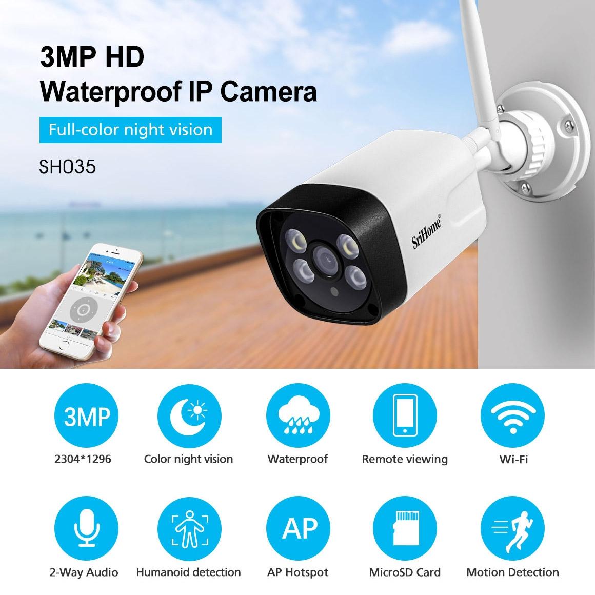 1296P Hd Ip Camera With 3.0Mp Two-Way Audio Motion & Humanoid Detection Full-Colour Night Vision Tf Card Support