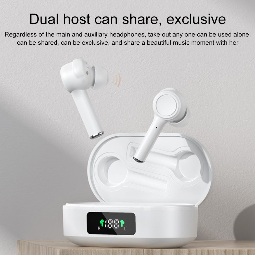 Wireless Bluetooth 5.0 Earphone with Digital Display and Noise Reduction - White