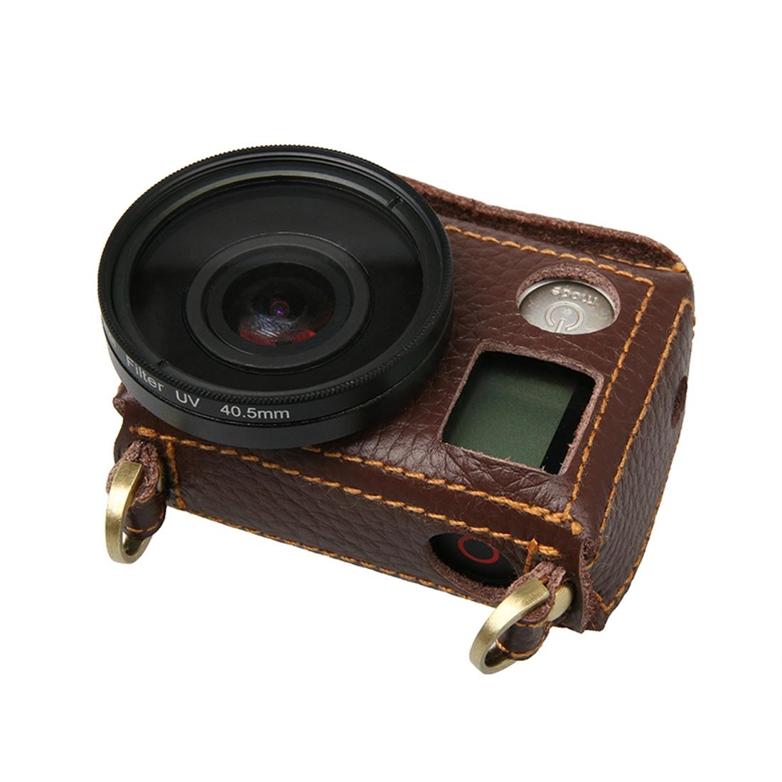 Genuine Leather Protective Case for Gopro Hero4 with Litchi Texture and Sling