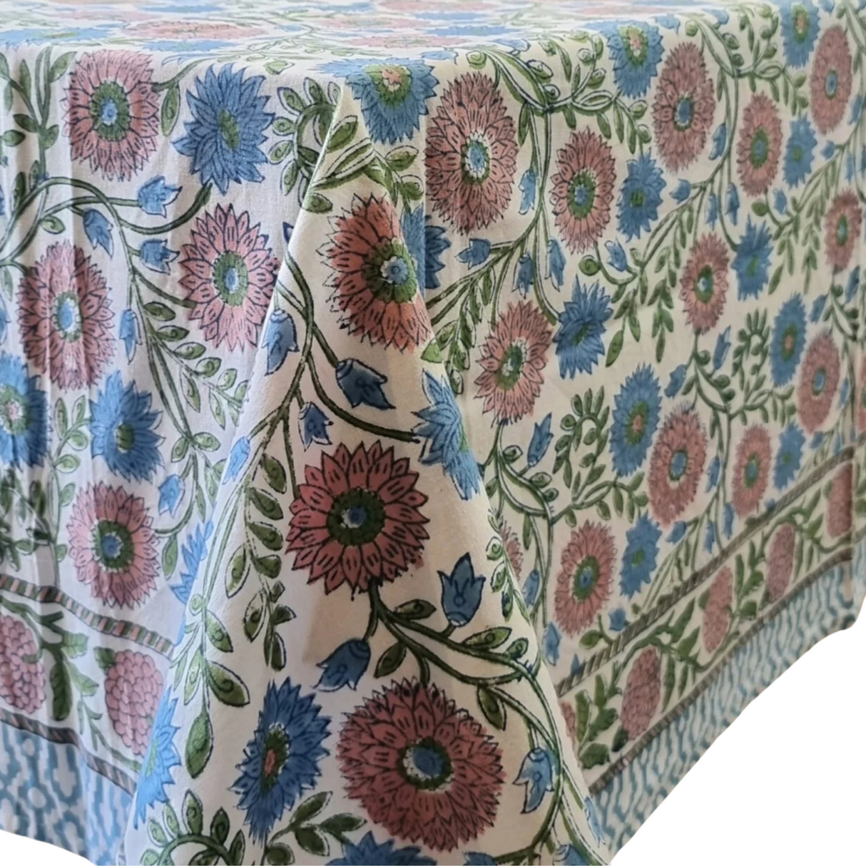 Kolka Kumudani Handcrafted Floral Tablecloth - Blush Pink