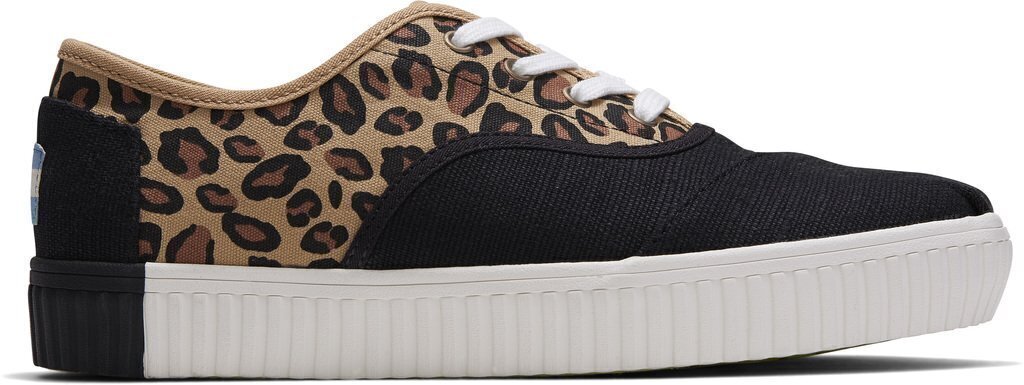 TOMS Women's Low-Cut Lace-Up Platform Sneakers - Black/Leopard - Size 6 US