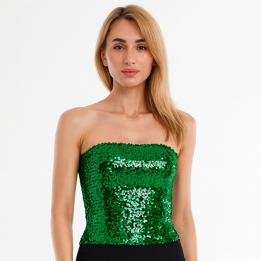 Ladies' Sparkling Green Sequin Tube Crop Top - Perfect for Parties and Costumes