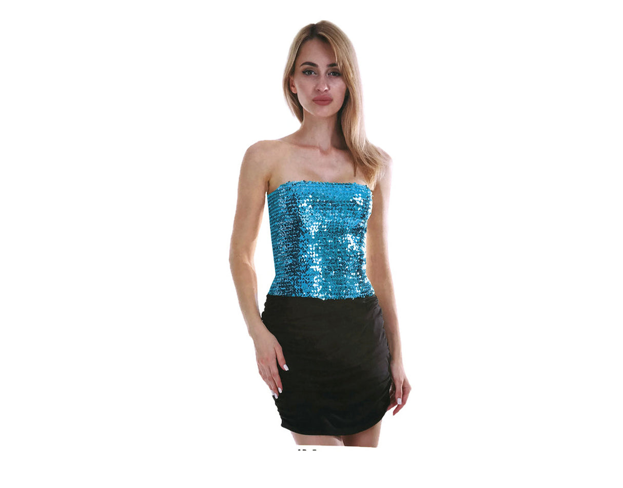 Light Blue Sequin Bandeau Crop Top - Sparkly Costume Tube for Women