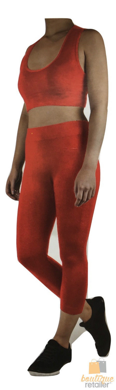 Womens CROP TOP Tank + LEGGING Pants SET Jogger Sport Party Tracksuit Gym Yoga - Red