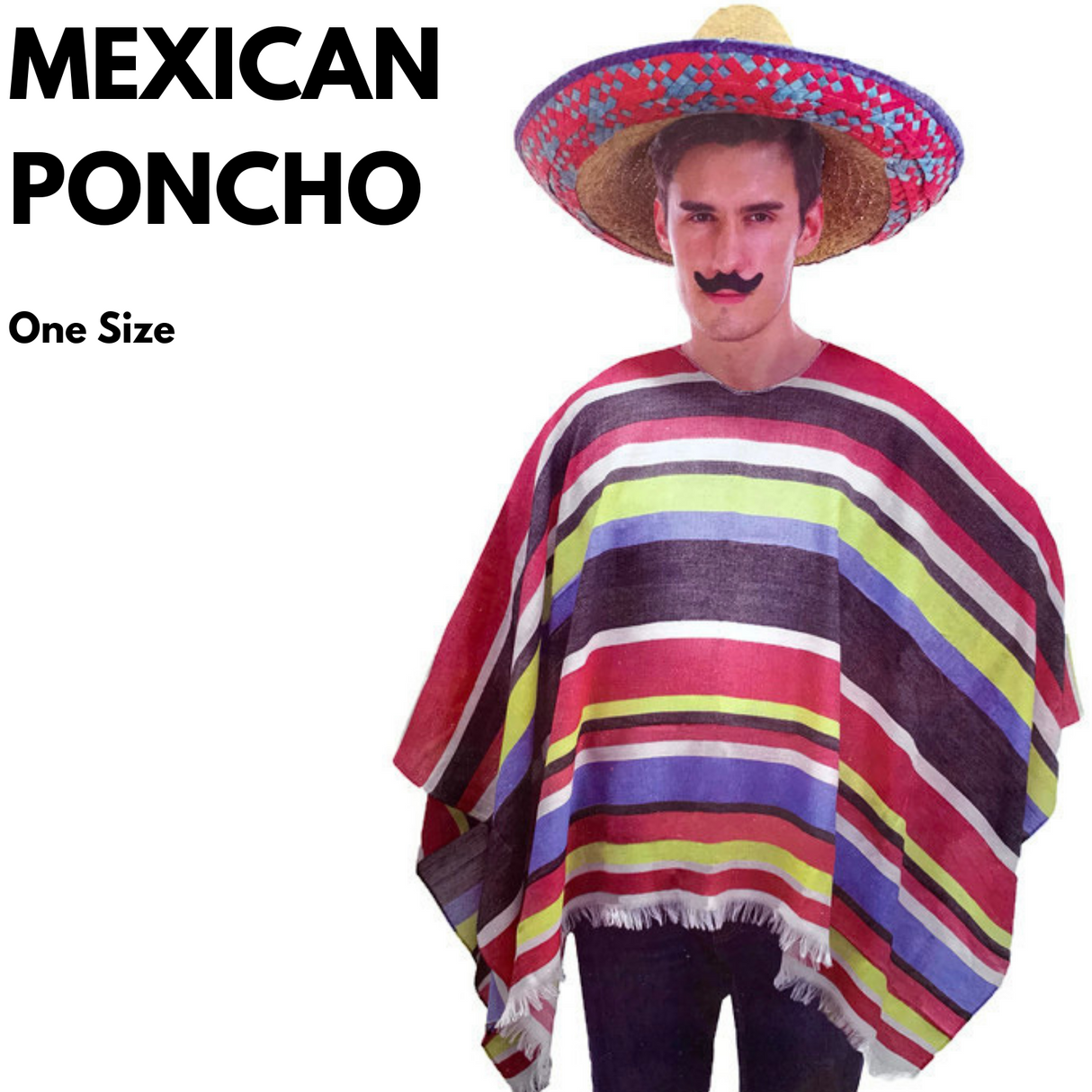 Men's Fiesta-Ready Mexican Poncho for Cowboy Costume and Wild West Themed Parties