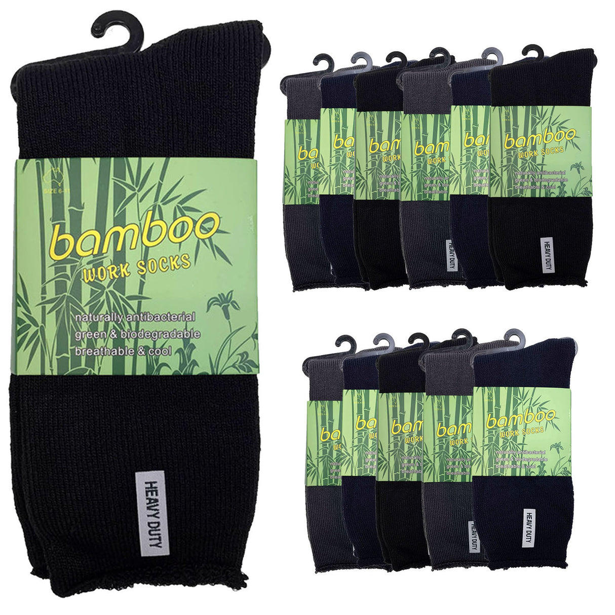 12 Pairs PREMIUM BAMBOO SOCKS Mens Heavy Duty Thick Work Socks Cushion BULK - Assorted Colour Pack - 11-14