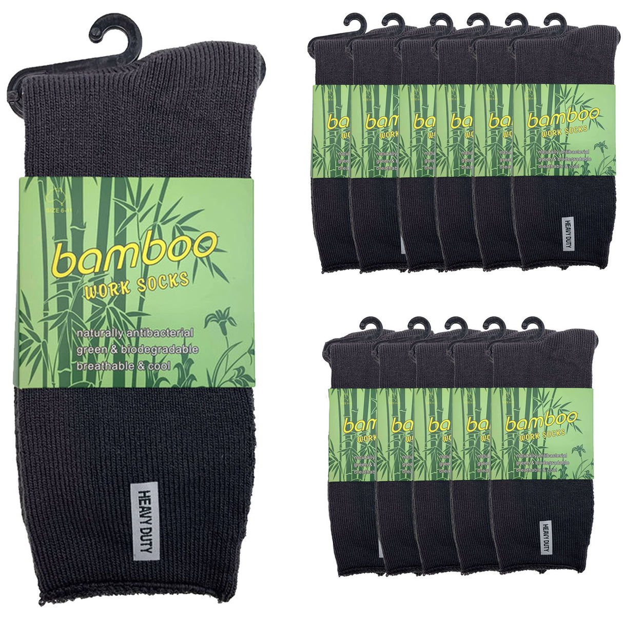 12 Pairs PREMIUM BAMBOO SOCKS Mens Heavy Duty Thick Work Socks Cushion BULK - Charcoal Grey - 11-14