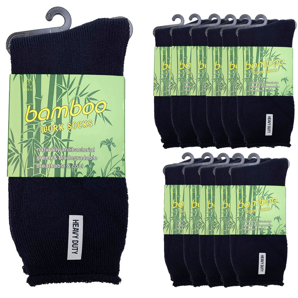 12 Pairs PREMIUM BAMBOO SOCKS Mens Heavy Duty Thick Work Socks Cushion BULK - Navy Blue - 6-11