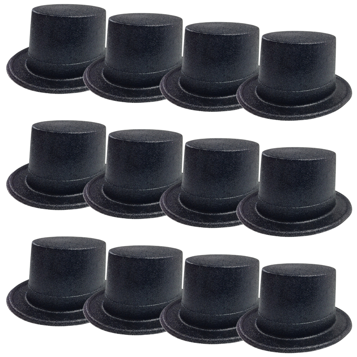 12-Pack Sparkling Glitter Top Hats - Fun Party Accessory for Costumes and Celebrations - Black