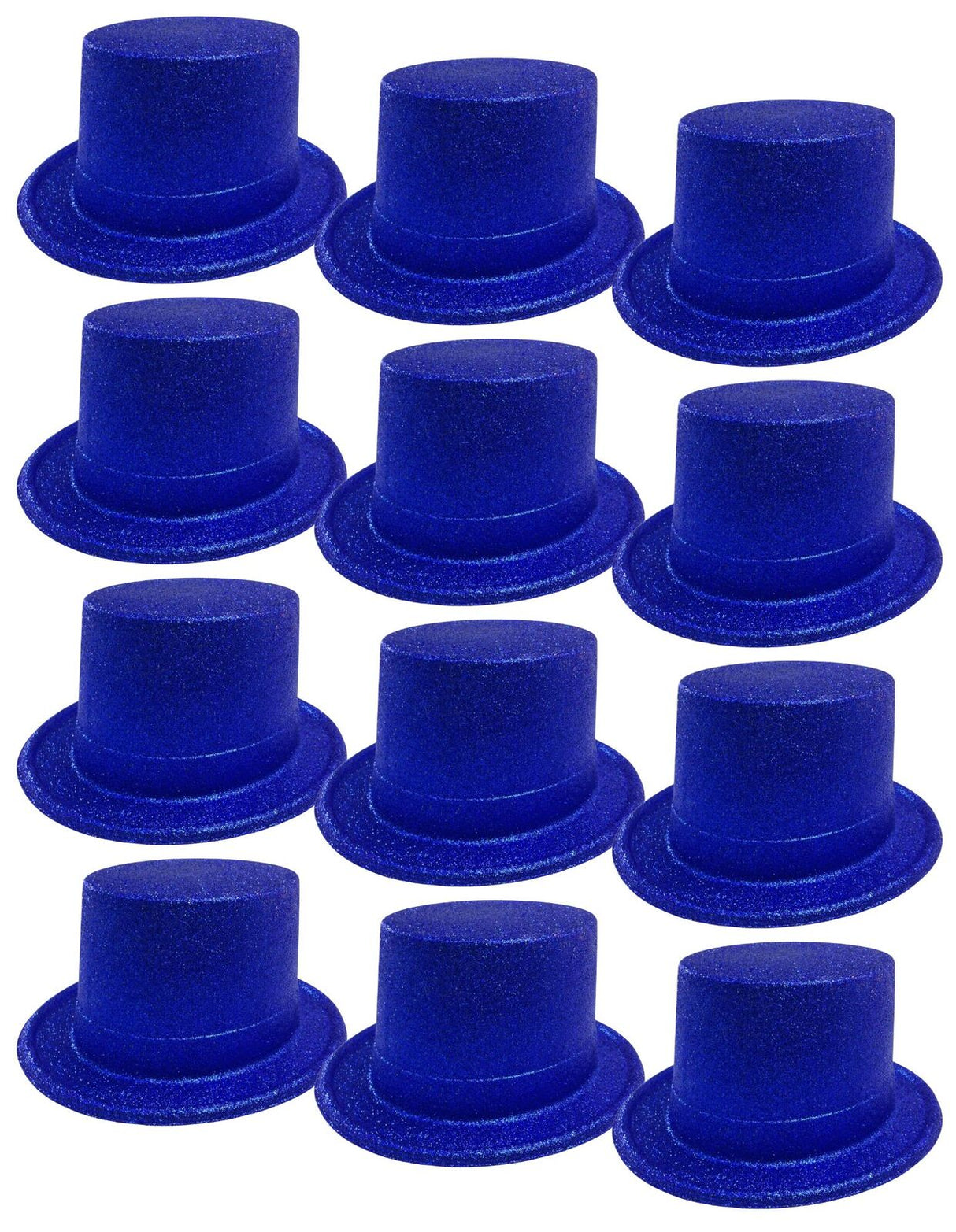 Set of 12 Sparkling Blue Glitter Top Hats for Fun Dress-Up Parties