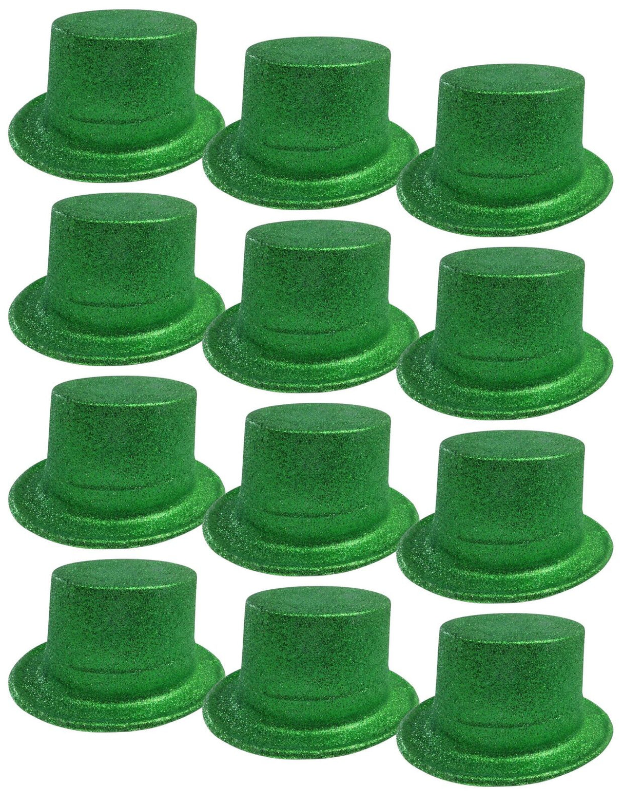 12-Pack Sparkling Glitter Top Hats for Parties - Green Fancy Dress Accessory