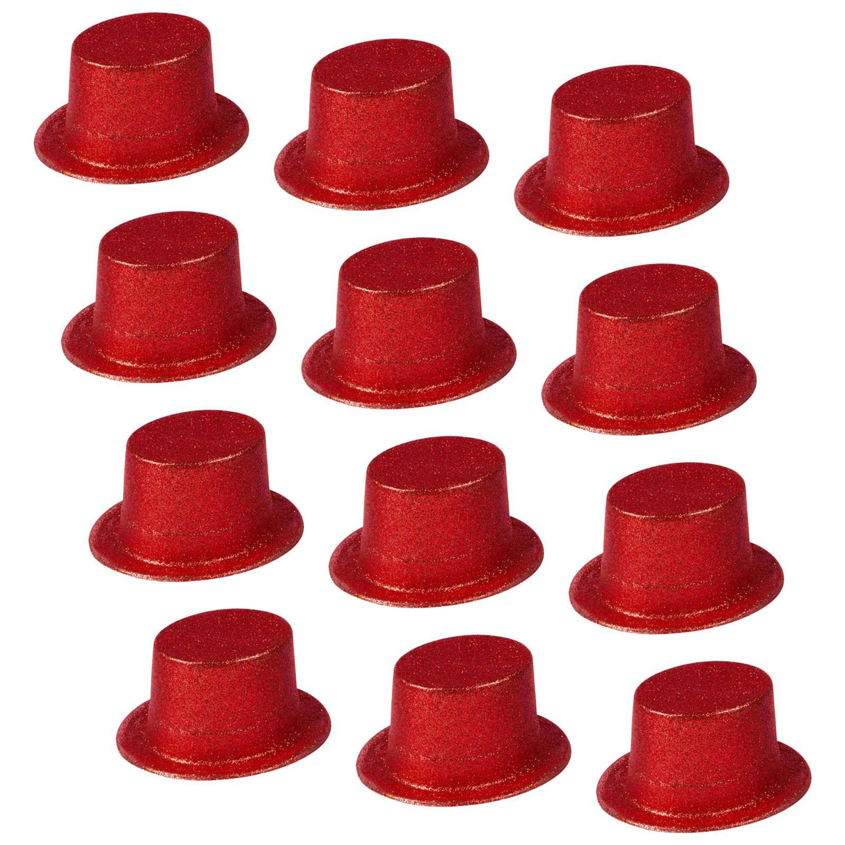 12-Pack Sparkling Red Glitter Top Hats for Parties and Costume Fun