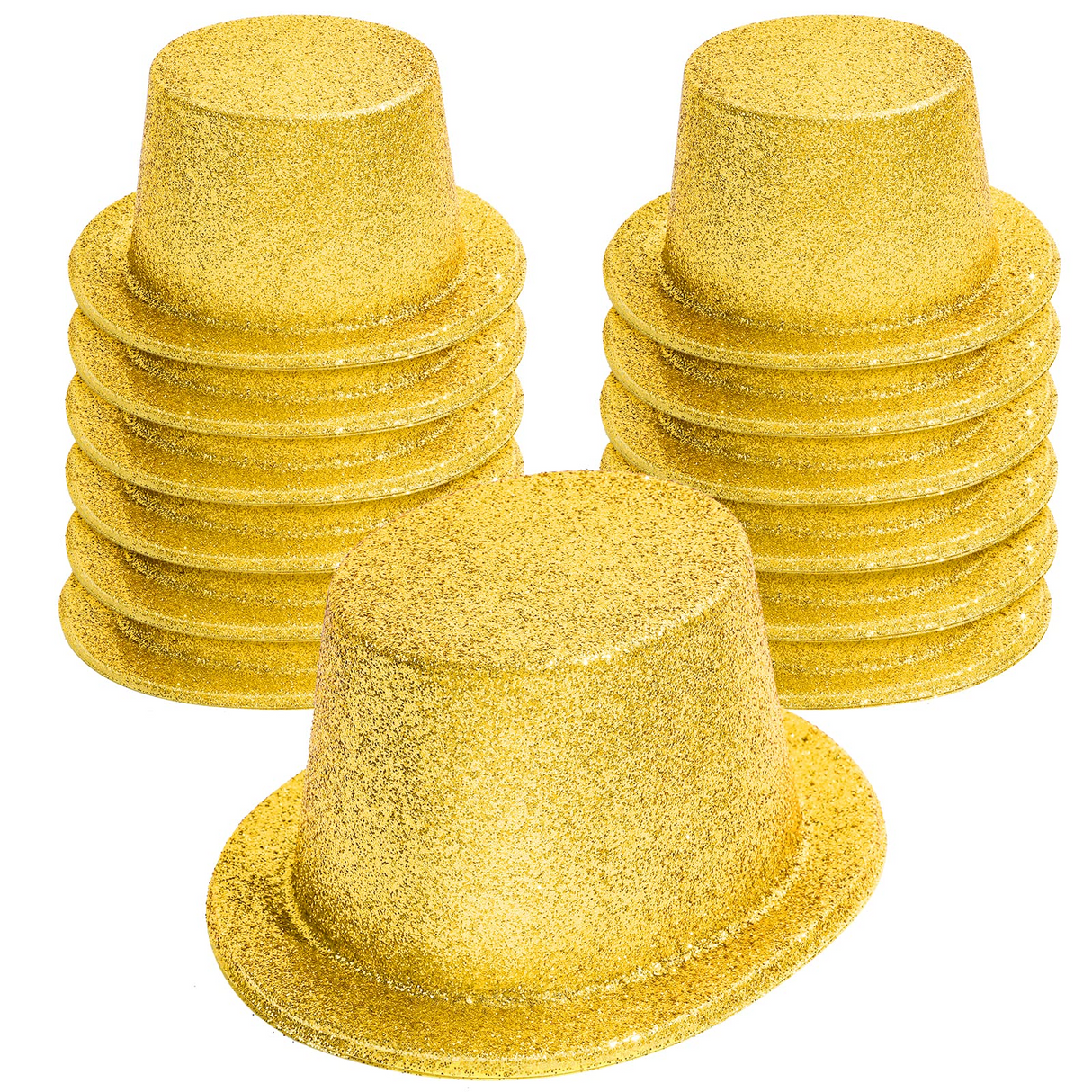 Bulk Pack of 12 Sparkling Glitter Top Hats for Fun Dress-Up Events - Yellow/Gold