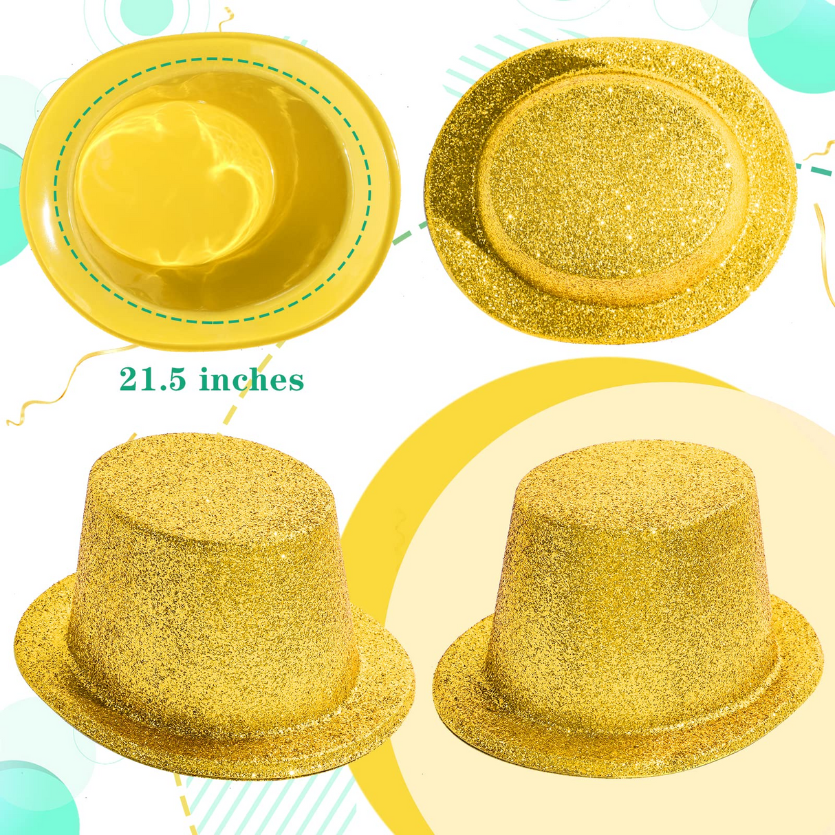 Bulk Pack of 12 Sparkling Glitter Top Hats for Fun Dress-Up Events - Yellow/Gold