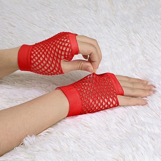 12 Pack Red Fingerless Fishnet Gloves - 70s & 80s Costume Party Accessories