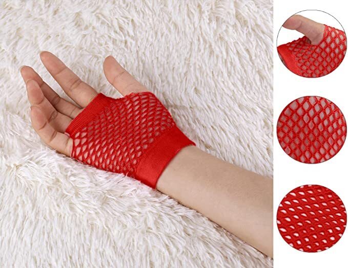12 Pack Red Fingerless Fishnet Gloves - 70s & 80s Costume Party Accessories